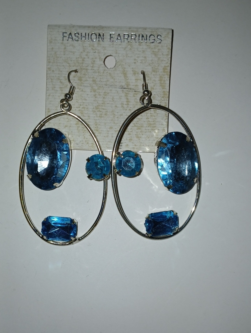 Oval Blue Crystal Drop Earrings -